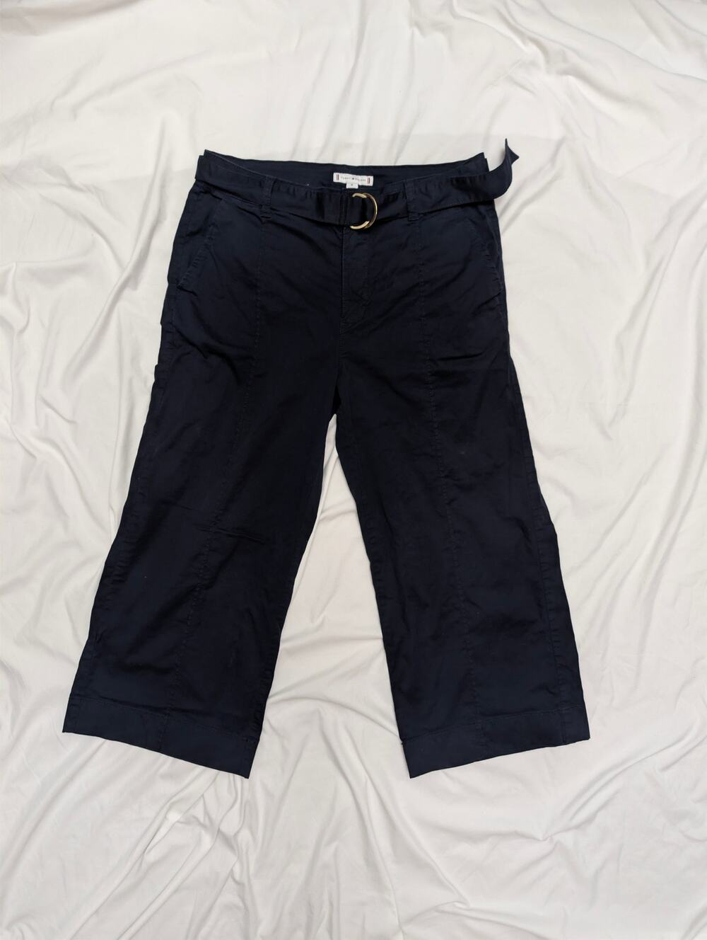 Tommy Hilfiger Women's Navy Belted Cropped Pants Size 10 Wide Leg